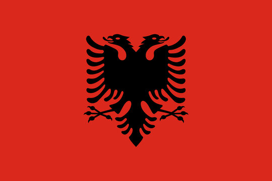 Albania vector flag in official colors and 3:2 aspect ratio.