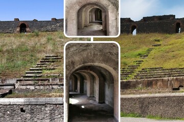 Amphitheatre elliptical structure interior,with 20000 capacity,Roman Anfiteatro di Pompeii,...