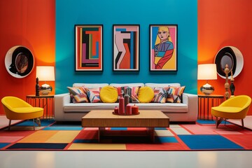 Vibrant Pop Art Living Room: Bold Graphics, Retro Vibes & Bright Concepts