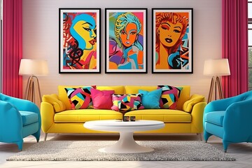 Bold Artwork and Retro Furniture: Pop Art Inspired Living Room Concepts with Colorful Cushions