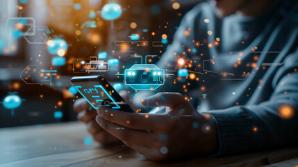 Ai tech, businessman show virtual graphic Global Internet connect Chatgpt Chat with AI, Artificial Intelligence. using command prompt to generate something, Digital chatbot, chat GPT, 