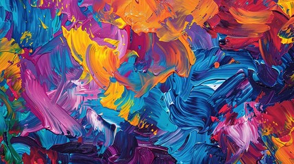 Dive into the world of abstract expression with a composition that bursts with life through vibrant, bold patterns. Choose a diverse color palette to convey a sense of diversity and energy. 