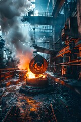 Metallurgical industry with melting metal , heavy industry interior view concept image - obrazy, fototapety, plakaty