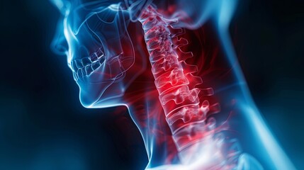 Neck bone nerve pain concept background - obrazy, fototapety, plakaty