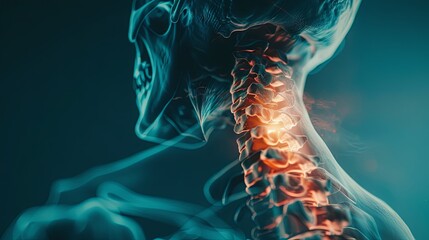 Neck bone nerve pain concept background - obrazy, fototapety, plakaty