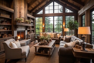 Fototapeta premium Reclaimed Wood Rustic Farmhouse Living Room Ideas: Cozy Charm and Rustic Atmosphere