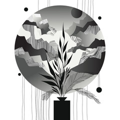 handmade abstract background, plant, nature, flat illustration, transparent background