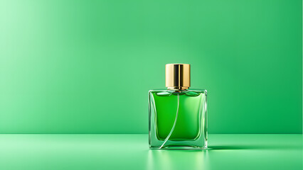 Retro 3D Green Perfume Bottle Presentation for Fashion and Beauty Brand Campaigns Creating a Luxurious Atmosphere