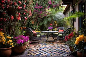 Colorful Blooms: Secret Garden Patio Designs - Discover the Hidden Paradise - obrazy, fototapety, plakaty