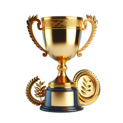 Fototapeta na wymiar First place gold trophy cup isolated on white background. 3d rendering