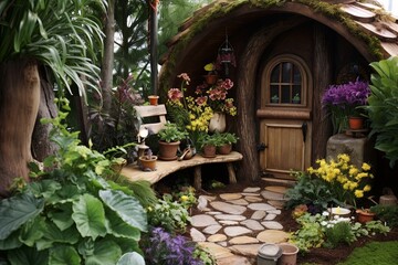 Fototapeta na wymiar Enchanted Garden Gnomes: Secret Patio Designs & Hidden Corners
