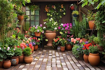 Fototapeta na wymiar Secret Garden Patio Designs: Potted Plants Oasis for a Moveable Garden