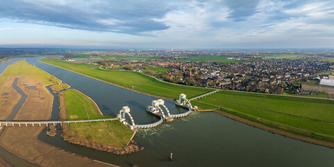 aerial view of the wier at Driel, Netherlands - 755230581