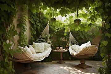 Enchanting Secret Garden Patio Designs: Ivy Trellis & Cozy Hammocks Oasis