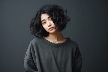 Portrait of attractive young asian woman in black t-shirt