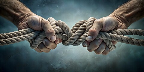 hands tied together with rope - obrazy, fototapety, plakaty