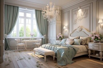 Delicate Chandelier: Luxurious Shabby Chic Bedroom Designs & Lighting Brilliance