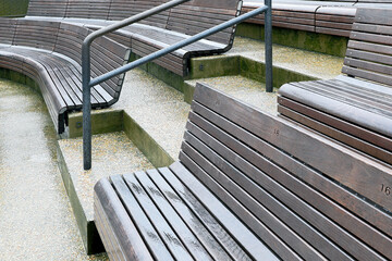 wooden bench in the stadium arena - 755231555