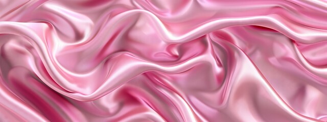 A detailed closeup of a vibrant pink satin fabric featuring waves, creating a mesmerizing pattern...