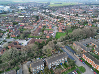 Obraz premium Aerial View of Central Hatfield City of England, Great Britain. March 9th, 2024