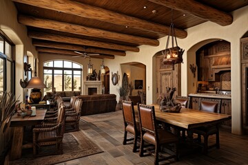 Rustic Southwestern Desert Dining Room Ideas: Wooden Beams & Architectural Charm