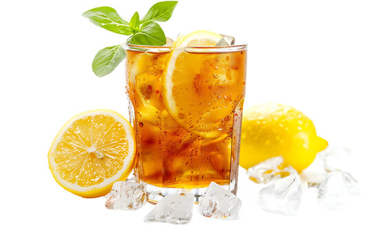 Lemon tea ice isolated on a transparent background. PNG is transparent.