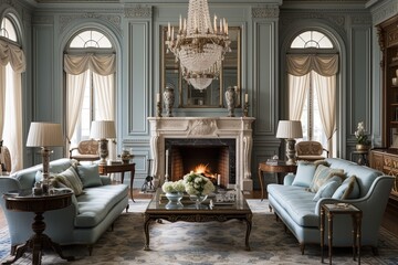 Grand Illumination: Stately Federal Style Living Room Decors in Timeless Elegance