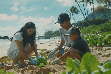 Family Beach Cleanup Activity, Tropical Location
