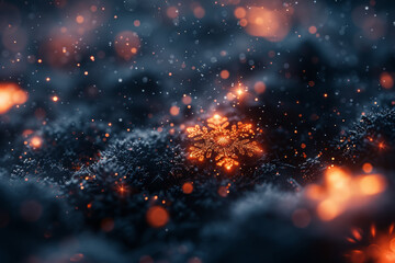 Glowing embers floating atop a bed of snowflakes, portraying the delicate balance between warmth and cold. Concept of atmospheric equilibrium. Generative Ai.