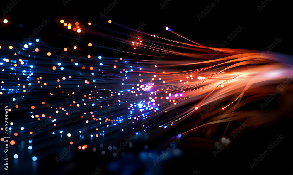 Poster enhancing connectivity, illuminated fiber optic network in abstract technology background
