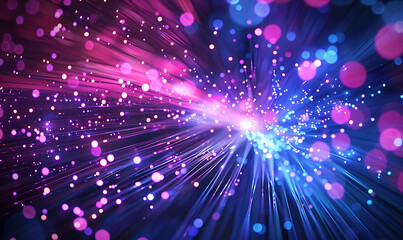 Fototapeta premium Enhancing Connectivity, Illuminated Fiber Optic Network in Abstract Technology Background