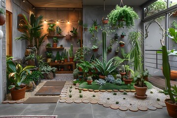 Fototapeta na wymiar Indoor Oasis Aromatic Herbs and Exotic Succulents Elevate Home Greenery