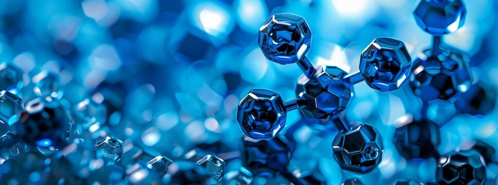 A closeup of a molecule against an electric blue background, capturing the intricate pattern and details of macro photography. A fusion of science and art in creative arts