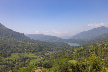 Fototapeta na wymiar Countryside views of the mountains in the Central Province tea plantation region of Sri Lanka