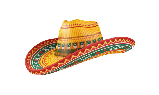 colorful traditional sombrero isolated on transparent background, cinco de mayo concept, mexican culture