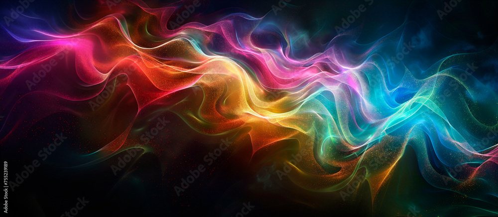 Wall mural grainy dark background abstract in bright colors on black background, bright gradient splash colors 