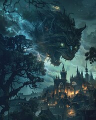 Fairy tales dark twist mythical beasts in urban sprawls - obrazy, fototapety, plakaty