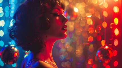 Woman dance on retro disco party wallpaper background