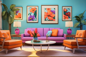 Vibrant Pop Art Living Room Decor: Retro Furniture Infused with 60s Vibes