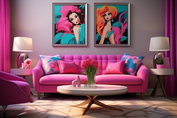 Splash of Pink: Girly Flair Pop Art Living Room Decor in Vibrant Hues
