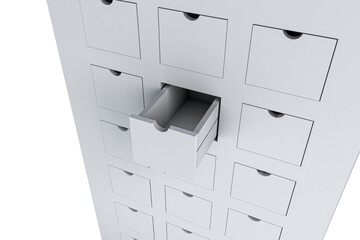 3D illustration of a cabinet with drawers. Blank Mockup