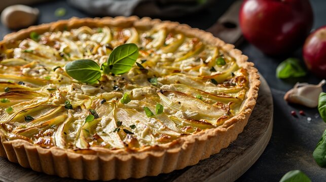 Homemade endive and apple pie. Generative AI