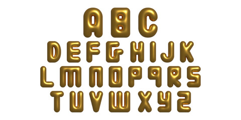 3D letters the English alphabet Y2K style. Font bubbles. Gold Metal Letters for Holiday Birthday Party.