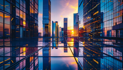 Future-Focused Skylines: A Graphic Exploration of Smart City Skyscrapers and Financial Districts - Architectural Elegance for Corporate Brochure Templates"