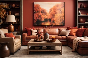 Rich Brown and Red Warm Toned Living Room Decors Infused with Earthy Vibes