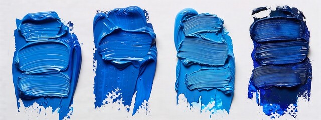 Four brush strokes of electric blue paint on a white denim sleeve, creating a bold statement that...