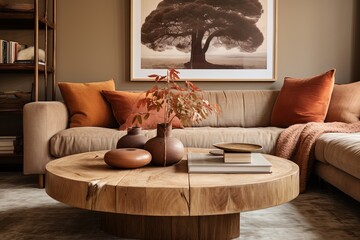 Earthy Vibes Coffee Table Centerpiece: Warm Toned Living Room Decor Ideas