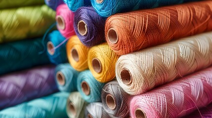 Threads in a tailor textile fabric background with colorful cotton threads of all colors
 - obrazy, fototapety, plakaty