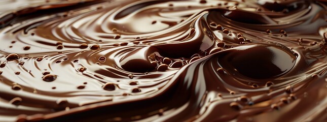 A closeup of melted chocolate on a table resembles an abstract art pattern, with its rich texture and smooth surface, similar to a monochrome photography - obrazy, fototapety, plakaty