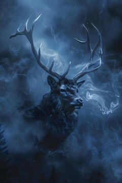 Male Ethereal red deer Stag in the forest